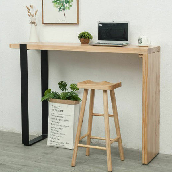 Pine Wood Top Rectangular Bar Table Modern Bistro Table with Double Pedestal