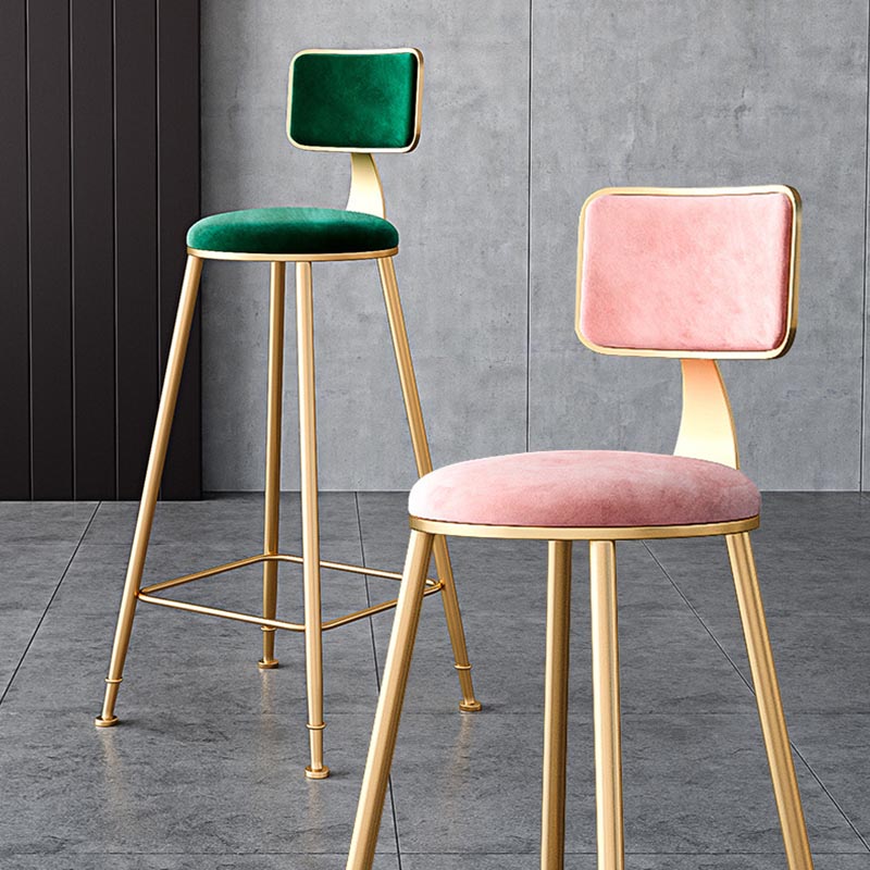 Glam Metal Barstool Velvet Gold Furniture in Matte Finish for Indoor
