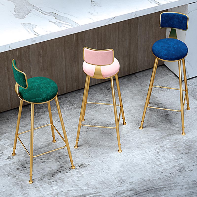 Glam Metal Barstool Velvet Gold Furniture in Matte Finish for Indoor