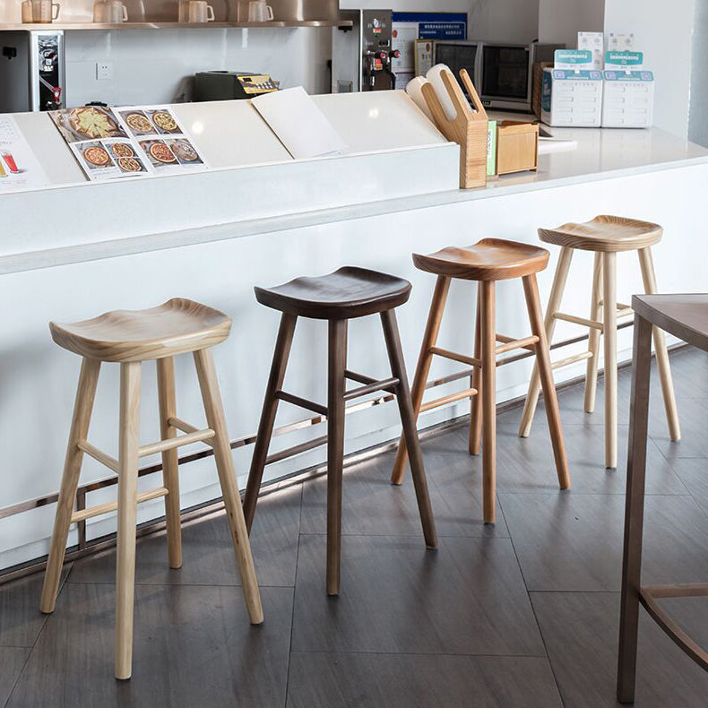 Modern Backless Footrest Stool Contoured Pine Solid Wood Bar Stool