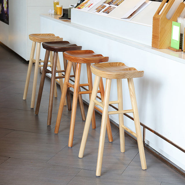 Modern Backless Footrest Stool Contoured Pine Solid Wood Bar Stool