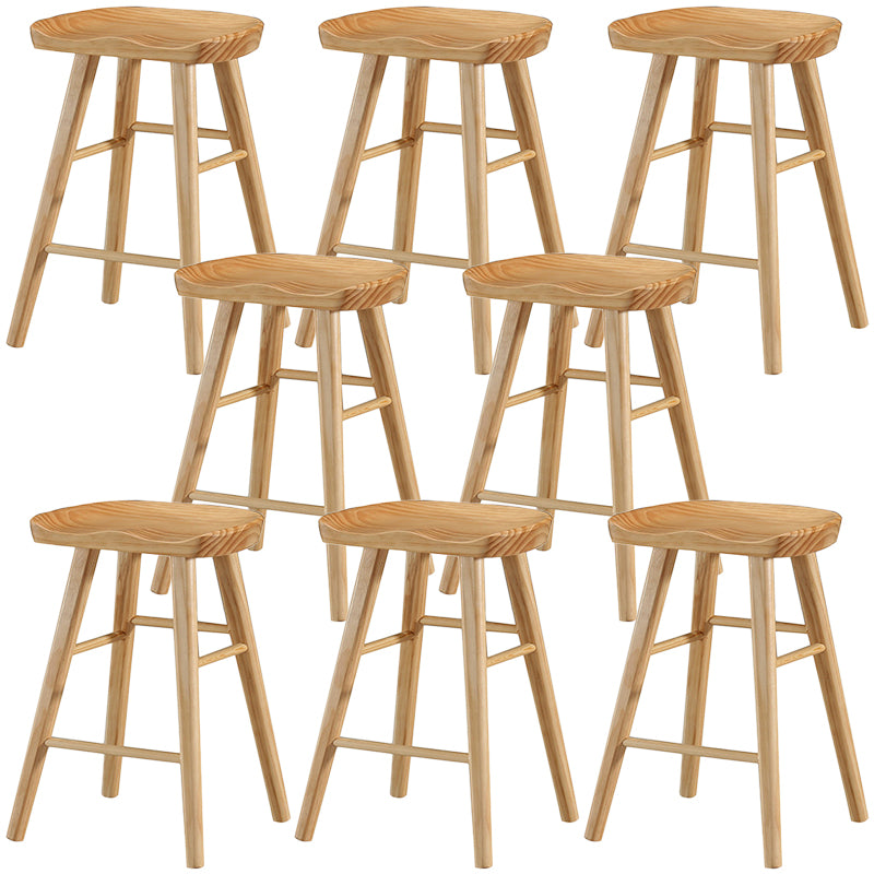 Modern Backless Footrest Stool Contoured Pine Solid Wood Bar Stool