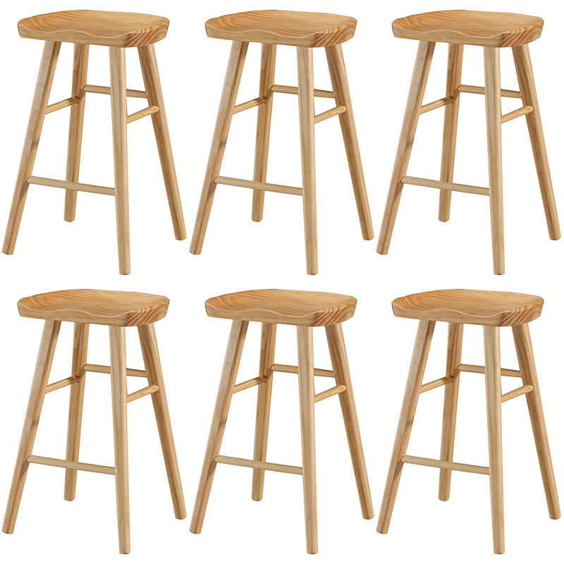 Modern Backless Footrest Stool Contoured Pine Solid Wood Bar Stool
