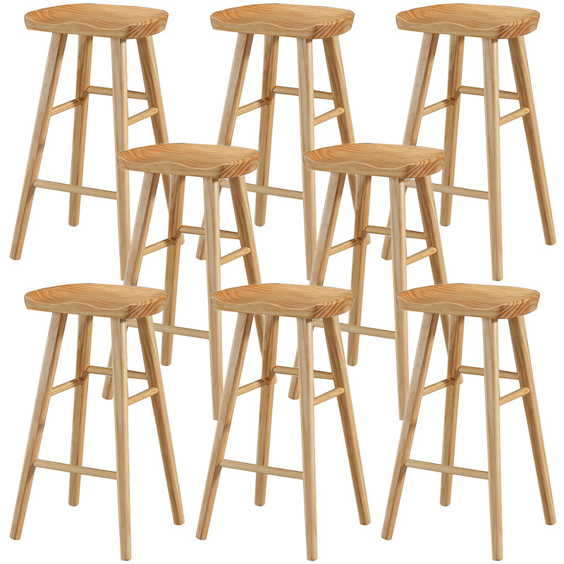 Modern Backless Footrest Stool Contoured Pine Solid Wood Bar Stool