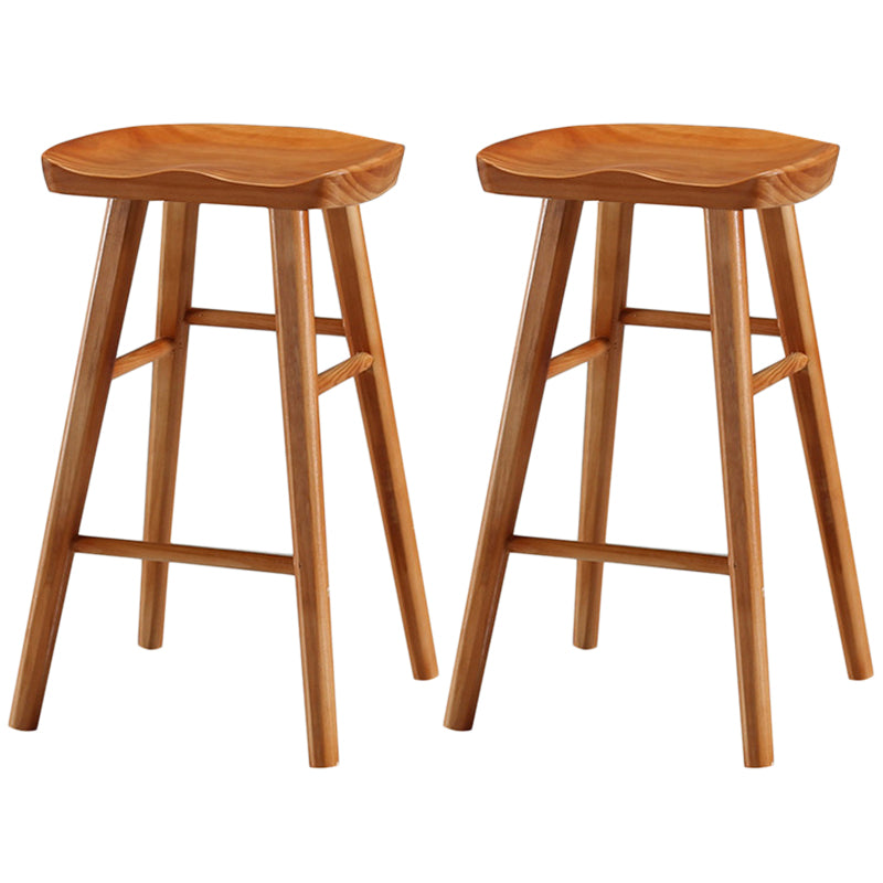 Modern Backless Footrest Stool Contoured Pine Solid Wood Bar Stool