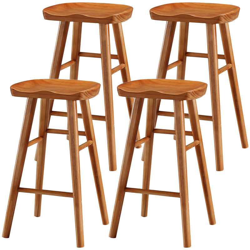 Modern Backless Footrest Stool Contoured Pine Solid Wood Bar Stool