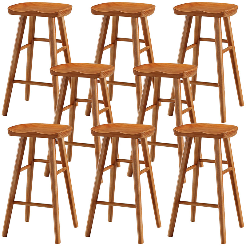 Modern Backless Footrest Stool Contoured Pine Solid Wood Bar Stool