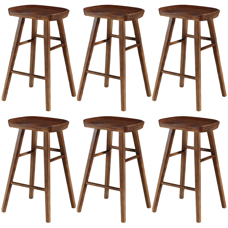 Modern Backless Footrest Stool Contoured Pine Solid Wood Bar Stool