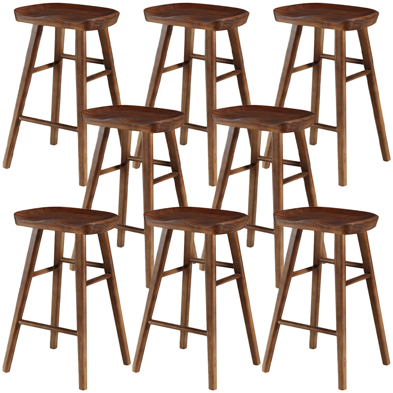 Modern Backless Footrest Stool Contoured Pine Solid Wood Bar Stool