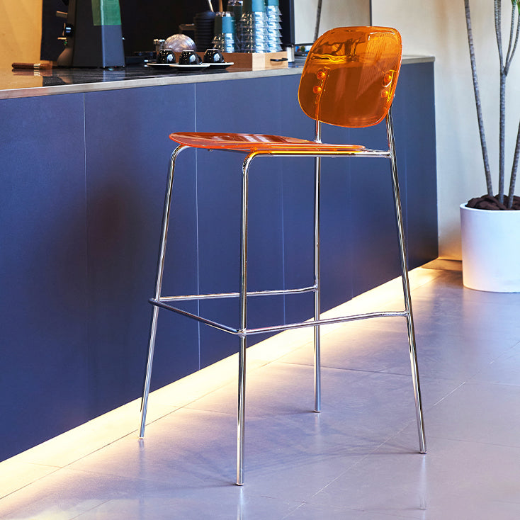 Modern Silver Base Counter Stool Rectangle Acrylic Footrest Counter-height Stool