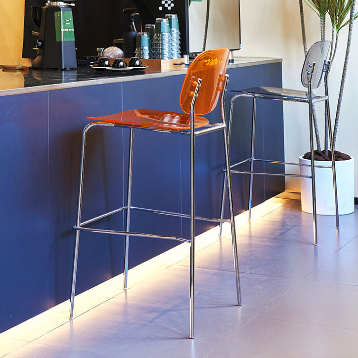 Modern Silver Base Counter Stool Rectangle Acrylic Footrest Counter-height Stool