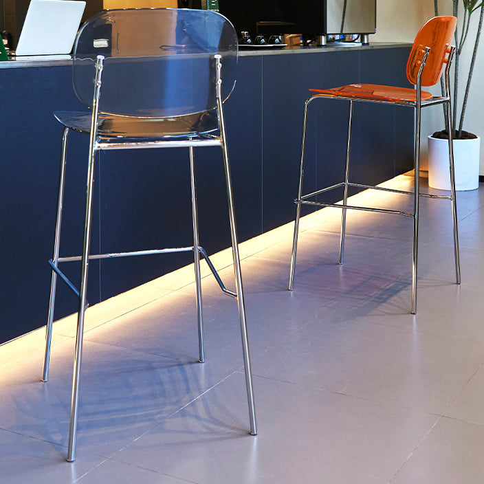 Modern Silver Base Counter Stool Rectangle Acrylic Footrest Counter-height Stool