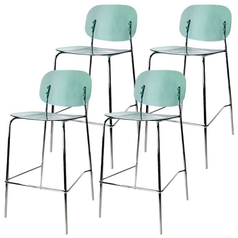 Modern Silver Base Counter Stool Rectangle Acrylic Footrest Counter-height Stool