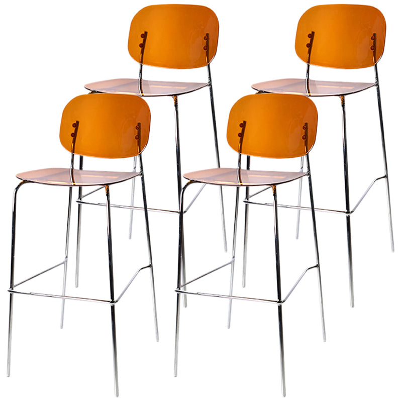 Modern Silver Base Counter Stool Rectangle Acrylic Footrest Counter-height Stool