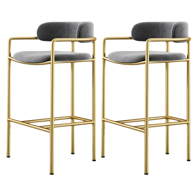 Glam Counter Height Stool Armed Upholstered Bar Stools with  Metal Base