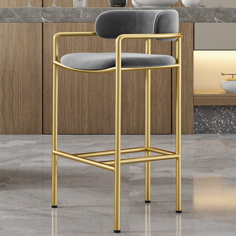 Glam Counter Height Stool Armed Upholstered Bar Stools with  Metal Base