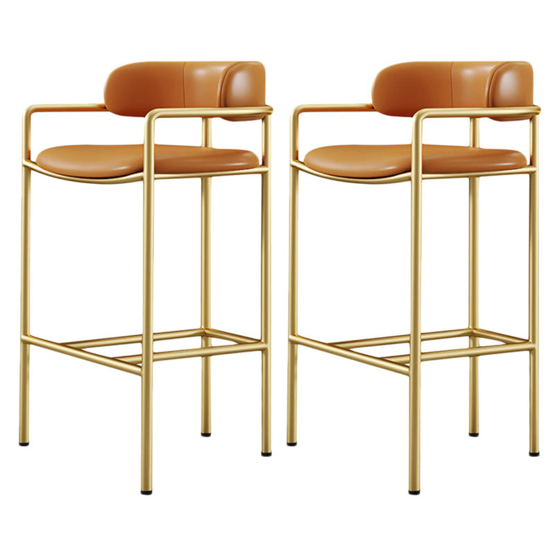 Glam Counter Height Stool Armed Upholstered Bar Stools with  Metal Base