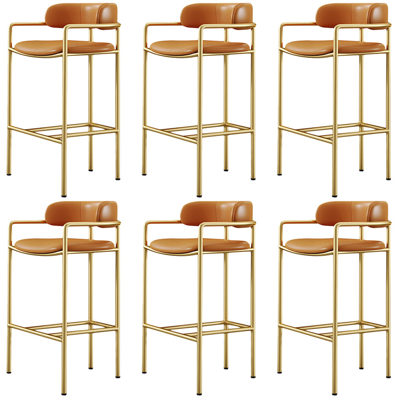 Glam Counter Height Stool Armed Upholstered Bar Stools with  Metal Base