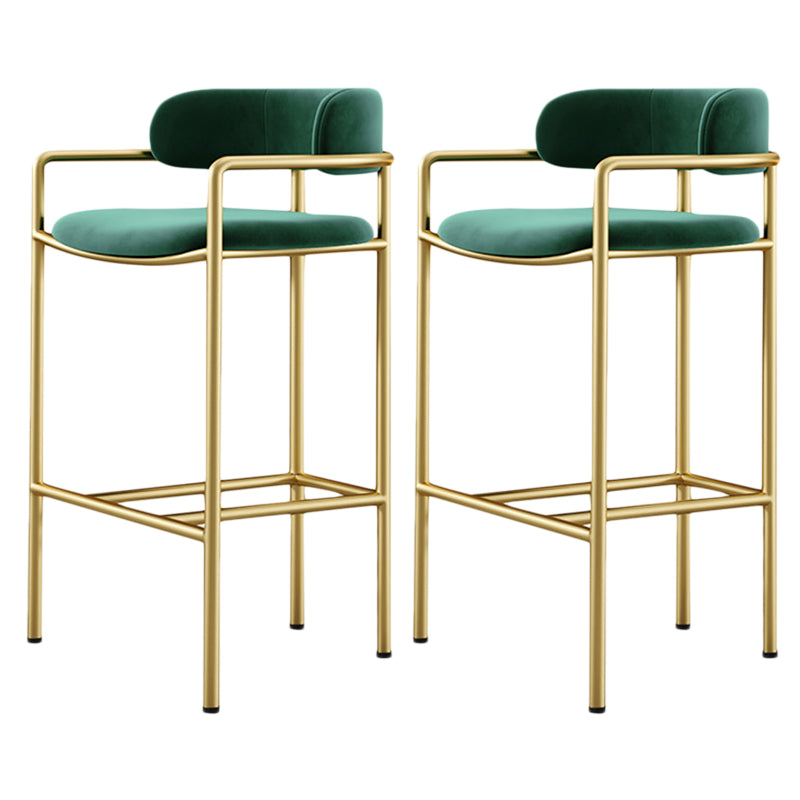 Glam Counter Height Stool Armed Upholstered Bar Stools with  Metal Base
