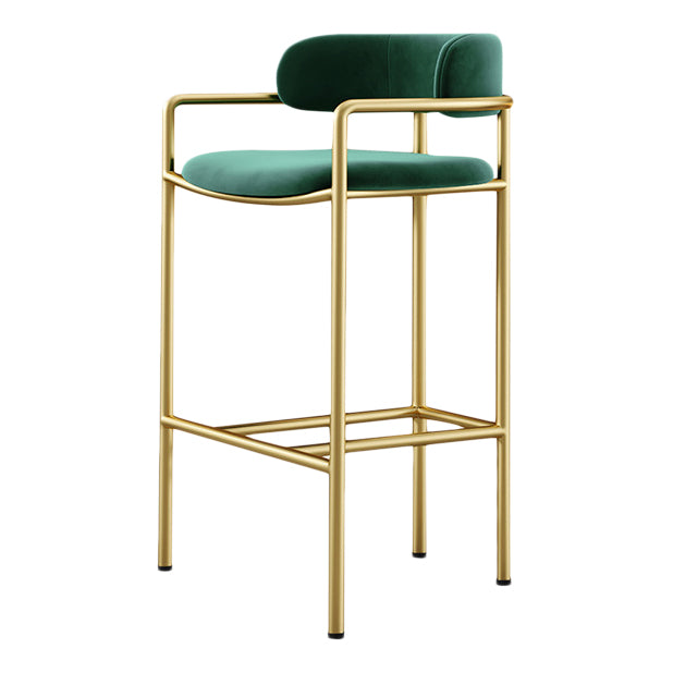 Glam Counter Height Stool Armed Upholstered Bar Stools with  Metal Base