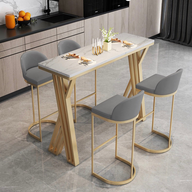 Glam Rectangle Stone Bar Table Set 1/5 Pieces Counter Table with High Stools