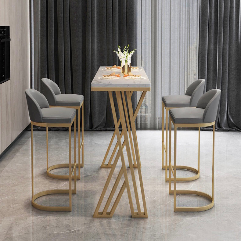 Glam Rectangle Stone Bar Table Set 1/5 Pieces Counter Table with High Stools