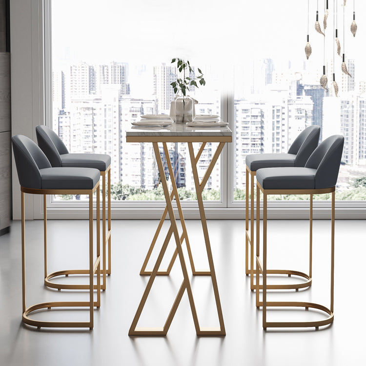 Glam Rectangle Stone Bar Table Set 1/5 Pieces Counter Table with High Stools