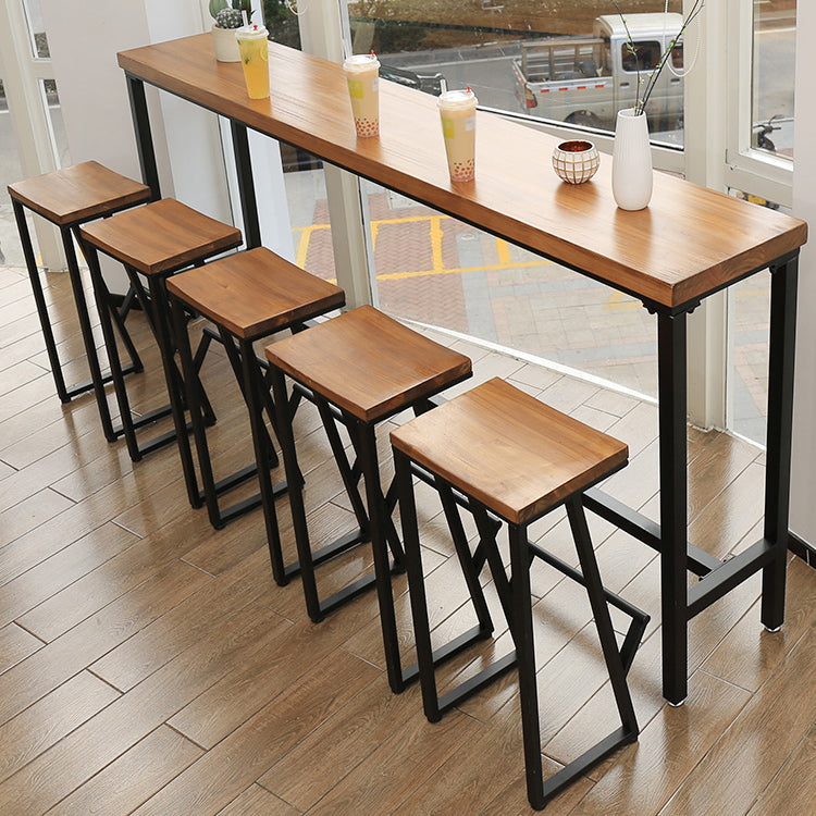Modern Rectangle Pine Wood Bar Table Set 1/5/6 Pieces Counter Table with High Stools