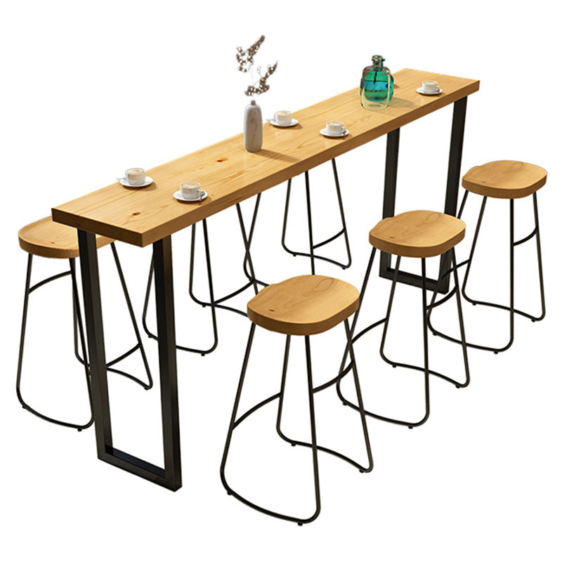 Modern 1/7 Pieces Bar Table Set Rectangle Pine Wood Counter Table with High Stools