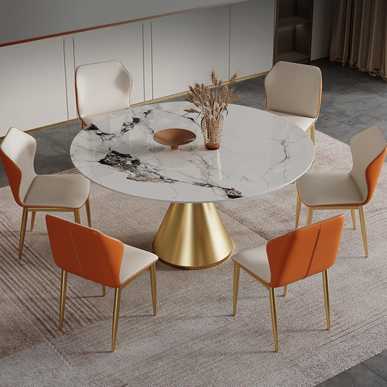 Glam Dining Table Set 1/4/5/7 Pcs Round Sintered Stone Dining Table with Wingback Chairs