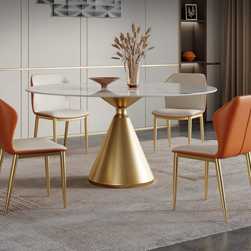 Glam Dining Table Set 1/4/5/7 Pcs Round Sintered Stone Dining Table with Wingback Chairs