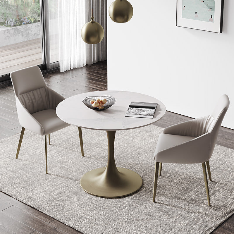Glam Round Dining Set 1/2/3 Pcs Sintered Stone Dining Table with Armless Chairs