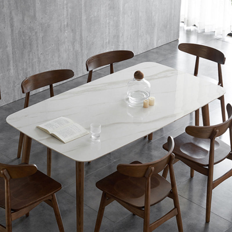 White Stone Top Table Mid-Century Modern Dining Table with 4 Legs