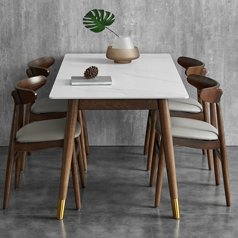 White Stone Top Table Mid-Century Modern Dining Table with 4 Legs