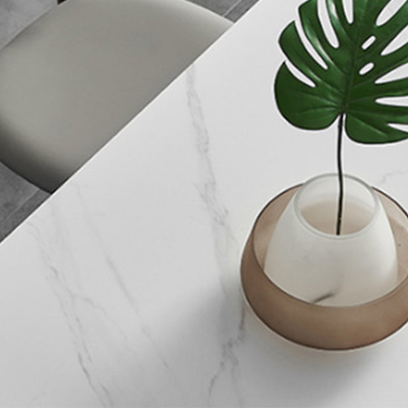 White Stone Top Table Mid-Century Modern Dining Table with 4 Legs
