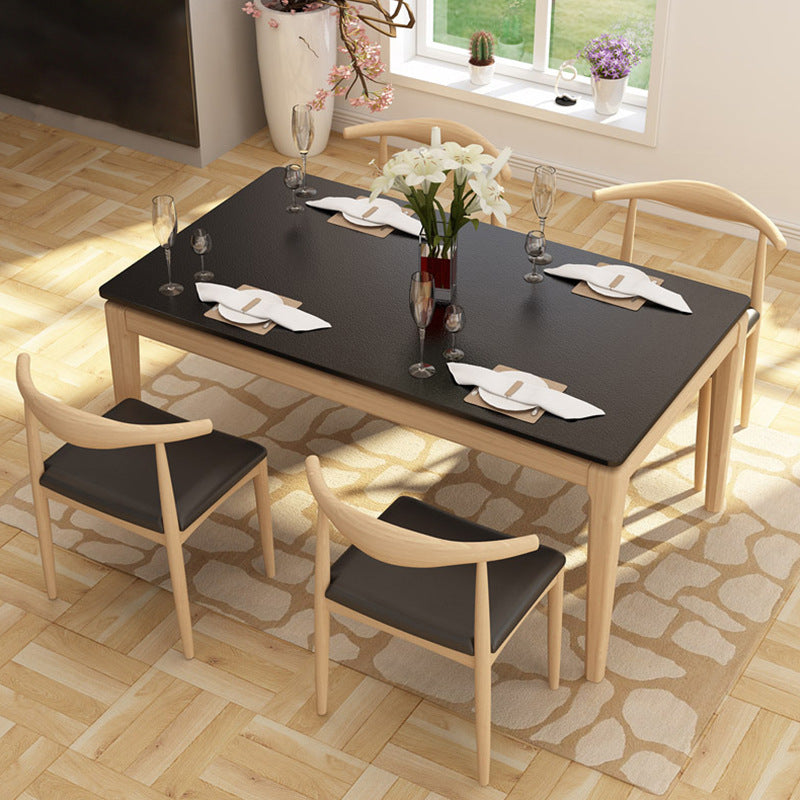 Black Stone Top Dining Table Mid-Century Modern Dining Table with 4 Wood Legs