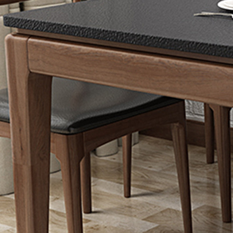 Black Stone Top Dining Table Mid-Century Modern Dining Table with 4 Wood Legs