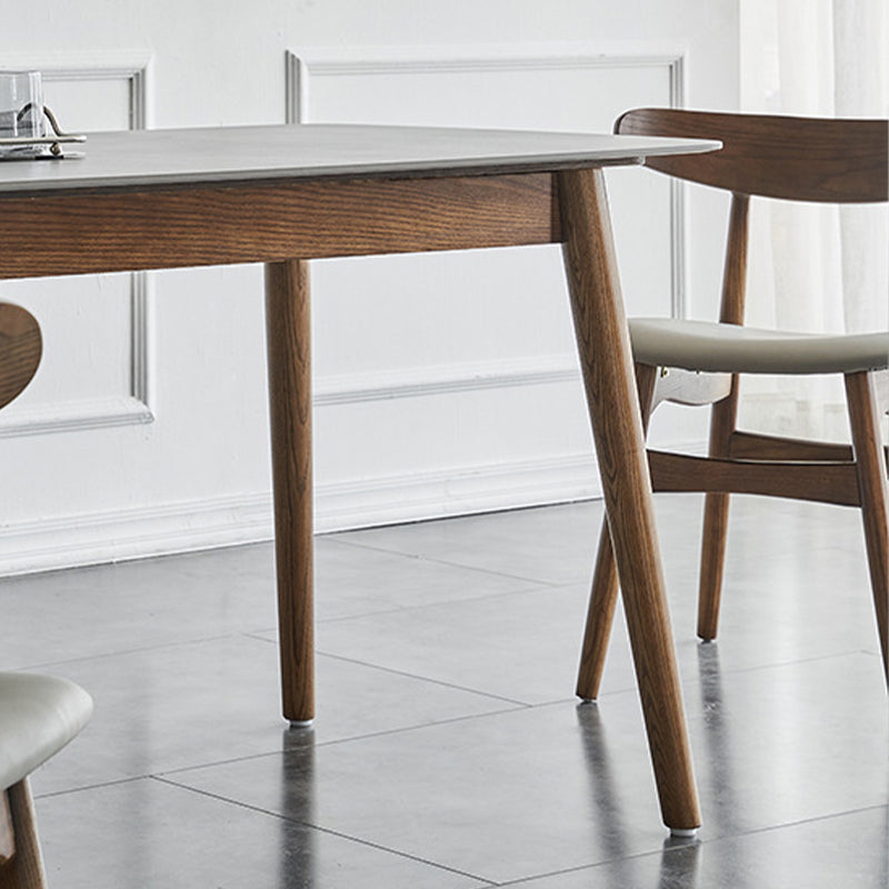 Gray Stone Top Dining Table Mid-Century Modern Table with 4 Wood Legs