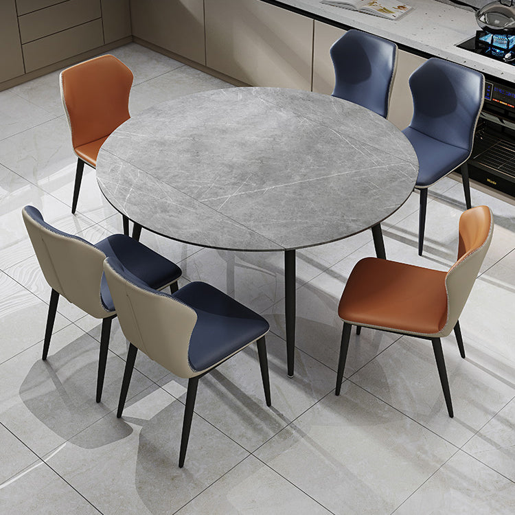 Contemporary Style Stone Dining Table Round Drop-Leaf Table with 4-foot
