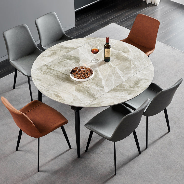 Simplicity Style Stone Dining Table Round Drop-Leaf Table with 4-foot