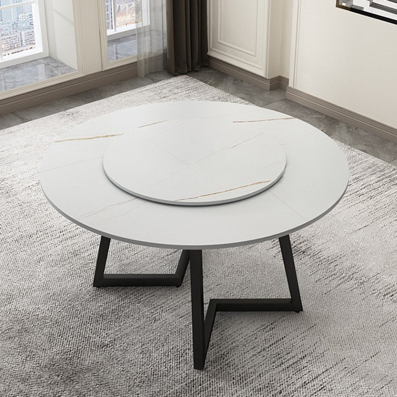 Round Double Pedestal Table Simplicity Style Dining Site Table with Turntable