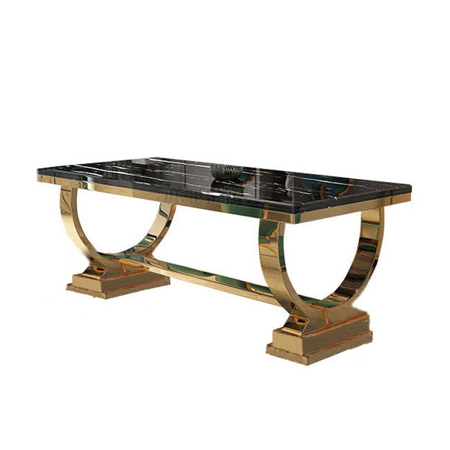 Stainless Steel Traditional Luxury Rectangle Table Marble Top Table with Trestle Base