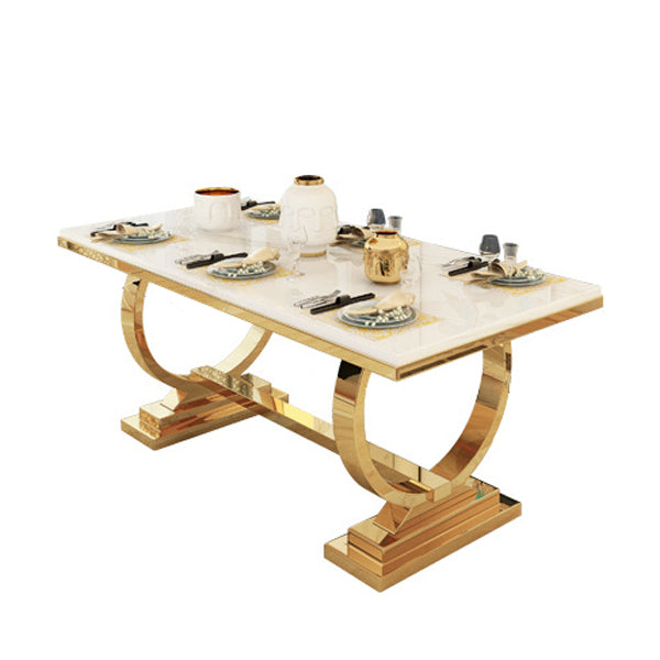 Stainless Steel Traditional Luxury Rectangle Table Marble Top Table with Trestle Base