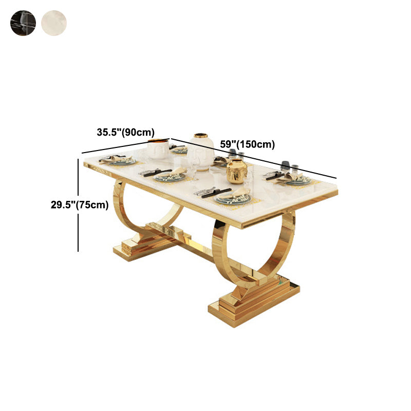 Stainless Steel Traditional Luxury Rectangle Table Marble Top Table with Trestle Base