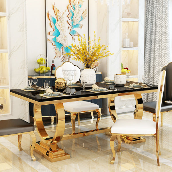 Marble Top Traditional Luxury Table Rectangle Dining Table with Trestle Base
