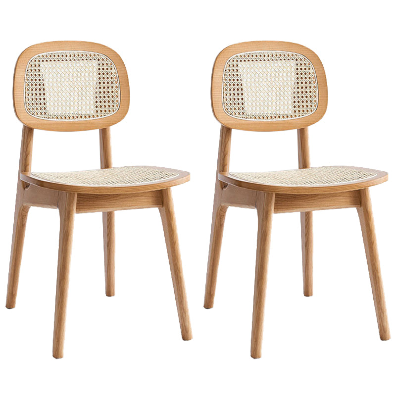 Modern Rattan Dining Chairs Open Back Dining Side Furniture with Wood Legs in Matte Finish