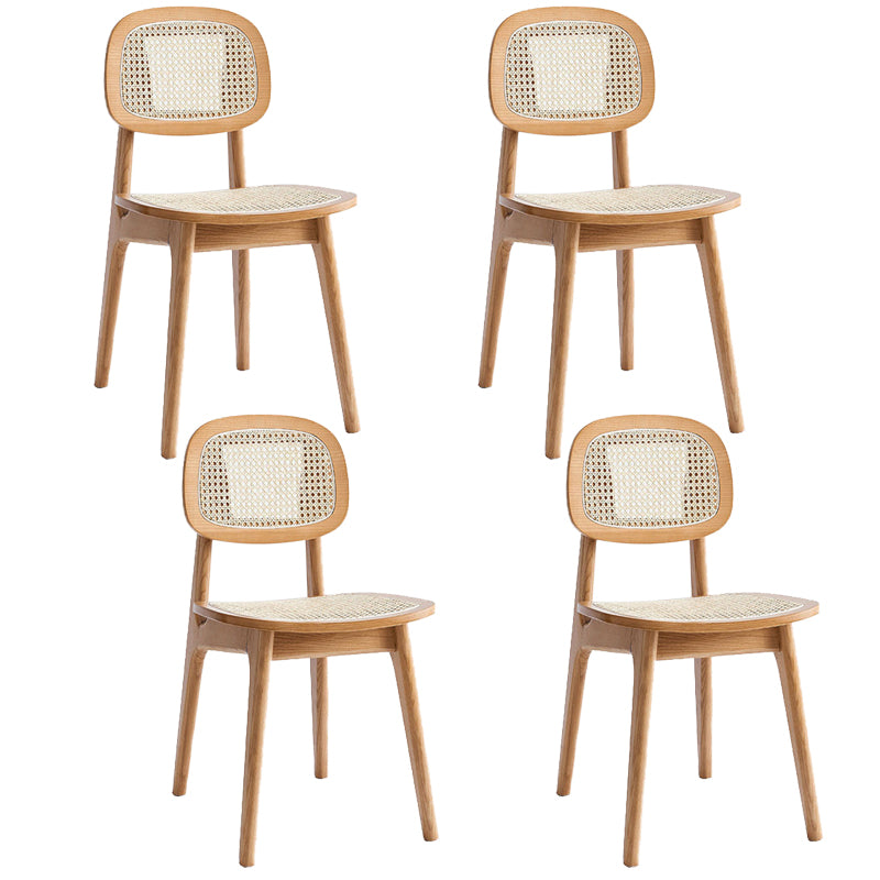 Modern Rattan Dining Chairs Open Back Dining Side Furniture with Wood Legs in Matte Finish