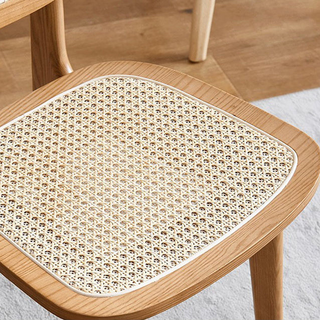 Modern Rattan Dining Chairs Open Back Dining Side Furniture with Wood Legs in Matte Finish