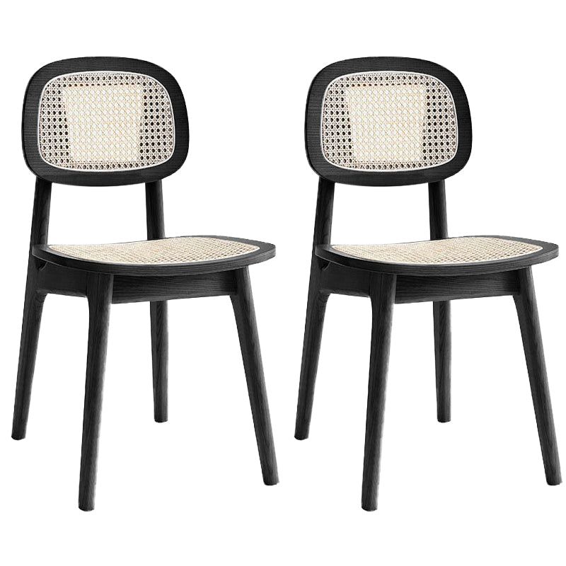 Modern Rattan Dining Chairs Open Back Dining Side Furniture with Wood Legs in Matte Finish