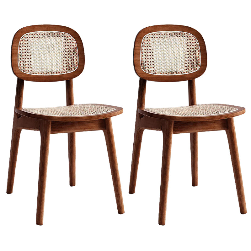 Modern Rattan Dining Chairs Open Back Dining Side Furniture with Wood Legs in Matte Finish